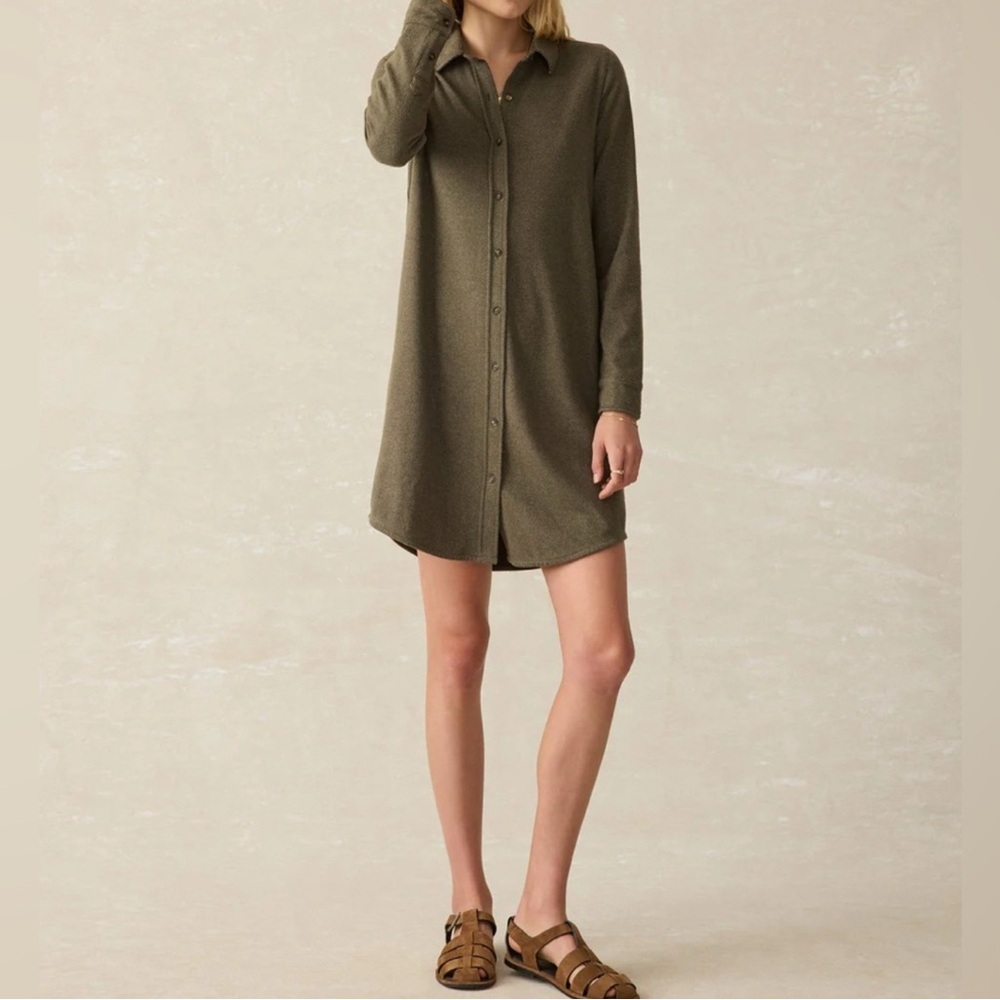 Faherty Long Sleeve Khaki Dress